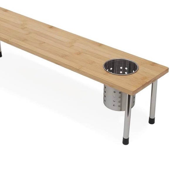 New-Bamboo Kitchen Sink Helper Shelf with Removable stainless utensil cubby - Picture 6 of 11